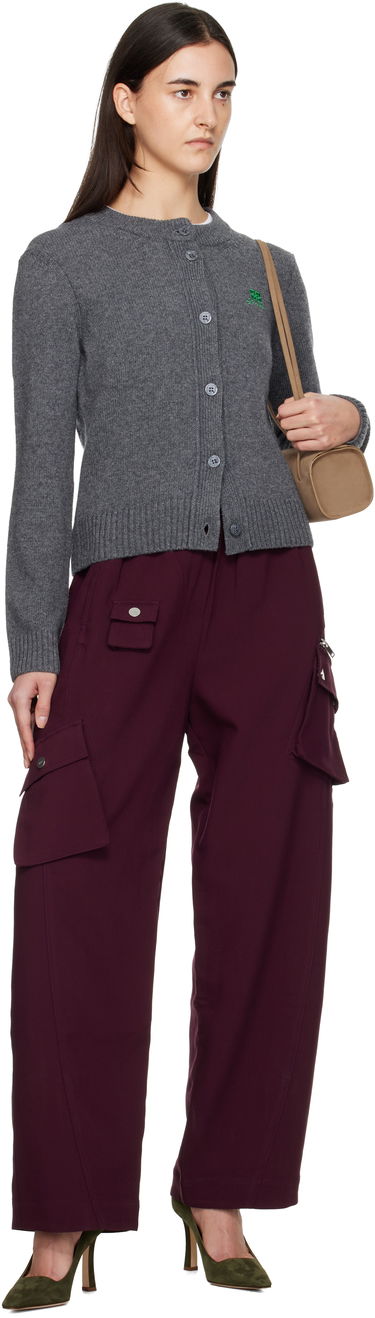 Sveter GANNI Wool Mix Rib Knit Button-Front Cardigan Šedá | K2592, 3