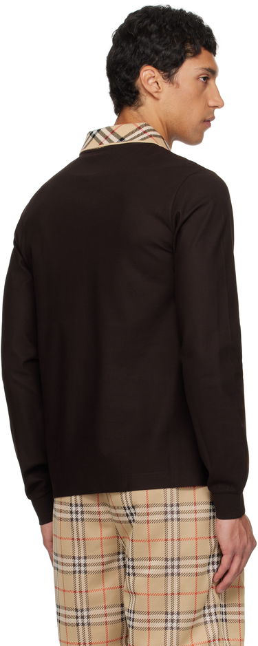 Polo tričko Burberry Burberry Long Sleeve Polo with Check Collar Hnedá | 8116012, 2