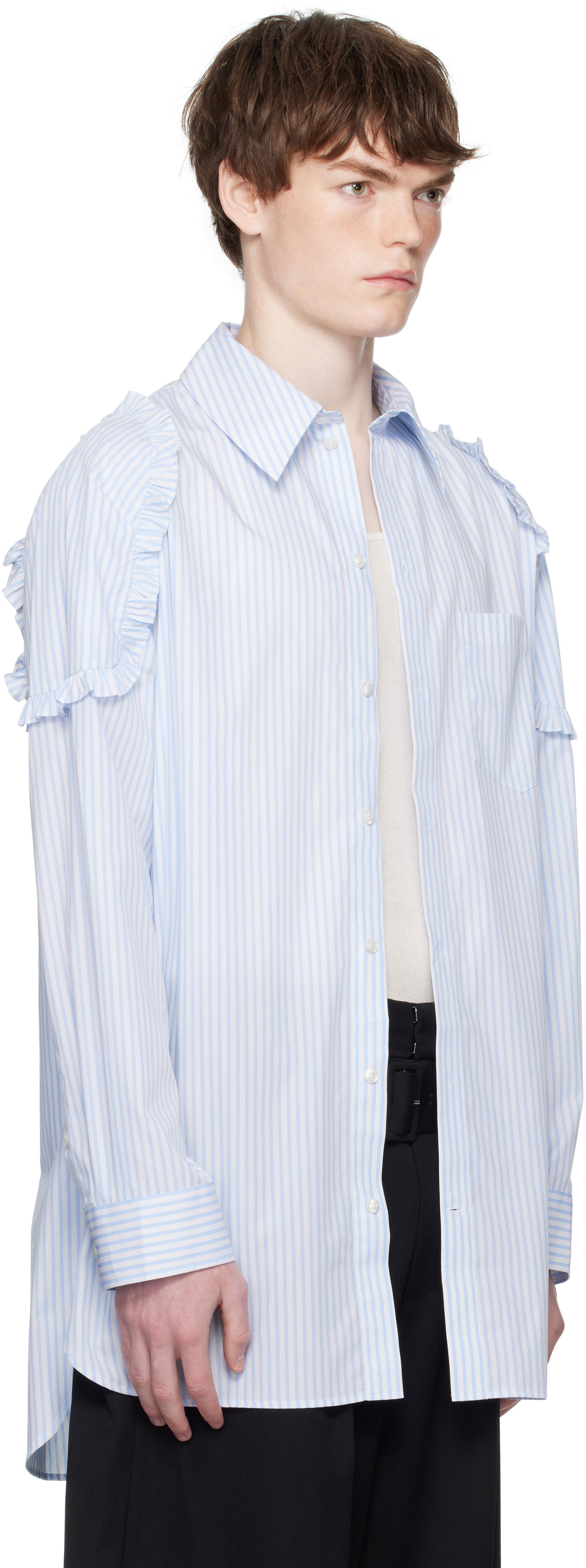 Košeľa Simone Rocha Simone Rocha Ruffle Shoulder Patch Tunic Shirt Modrá | 5383 1026, 1
