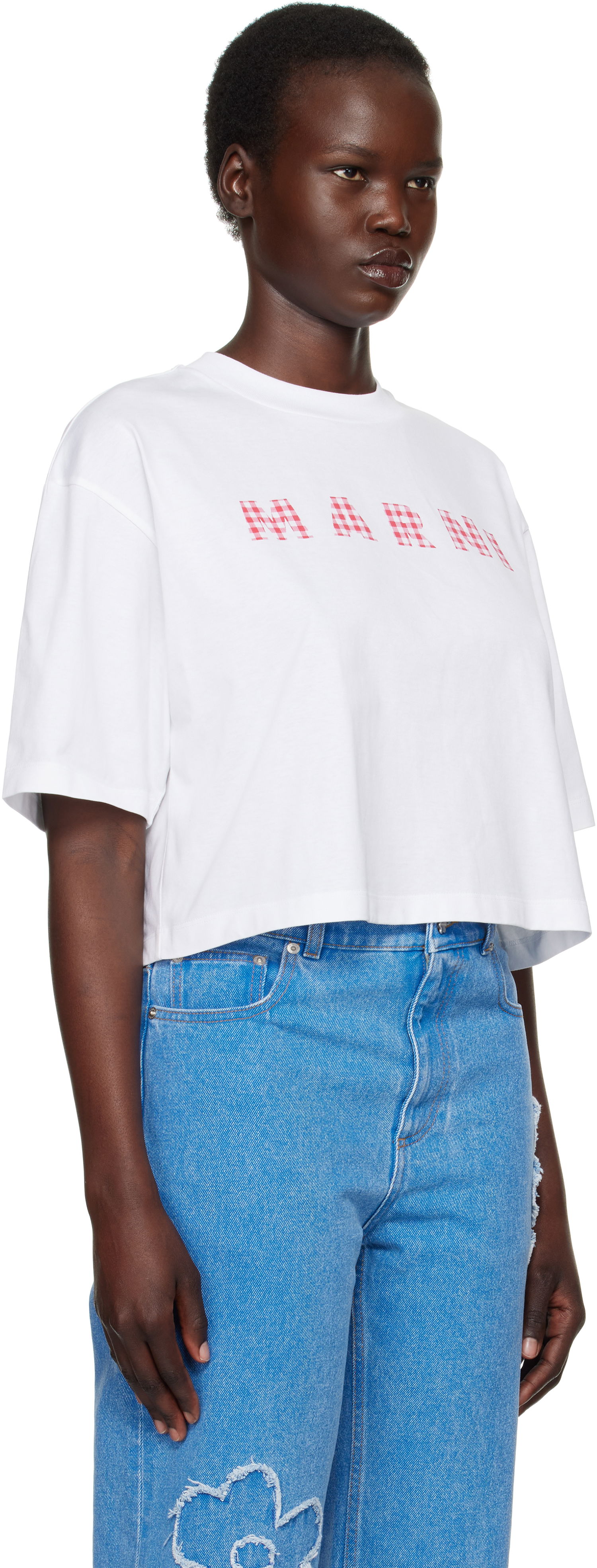 Crop Top Marni Marni Cropped Checked Logo T-Shirt Biela | THJE0333P6 USCX52, 1