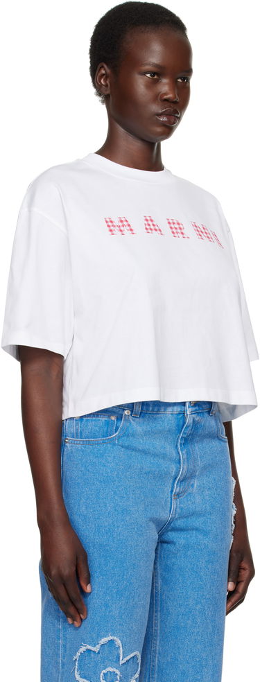 Crop Top Marni Marni Cropped Checked Logo T-Shirt Biela | THJE0333P6 USCX52, 1