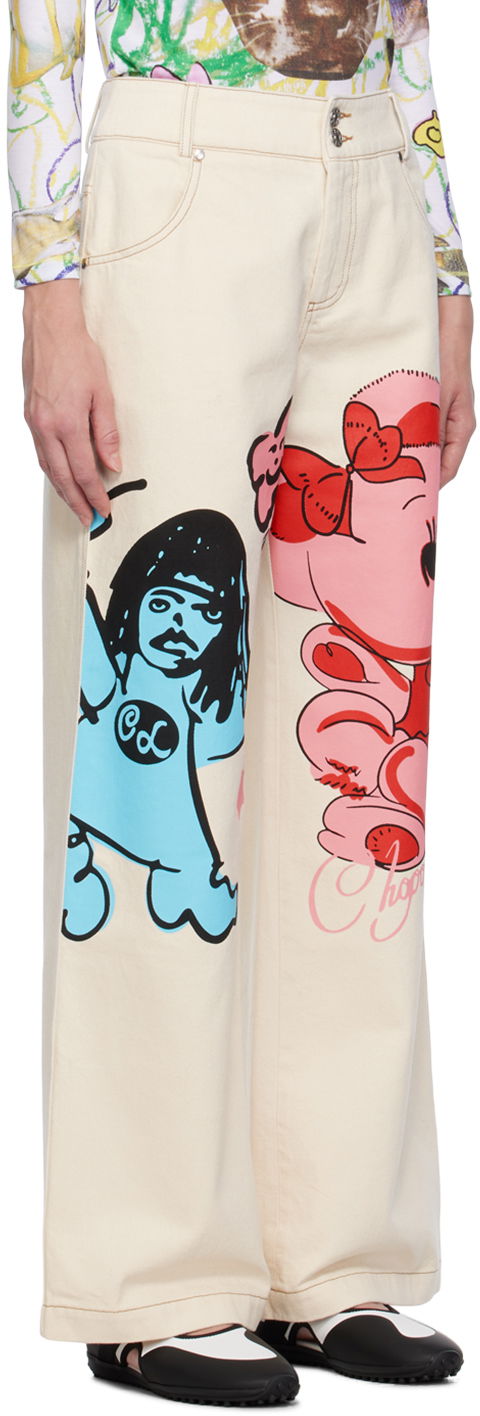 Džínsy Chopova Lowena Graphic Print Wide-Leg Jeans Béžová | 4062, 1