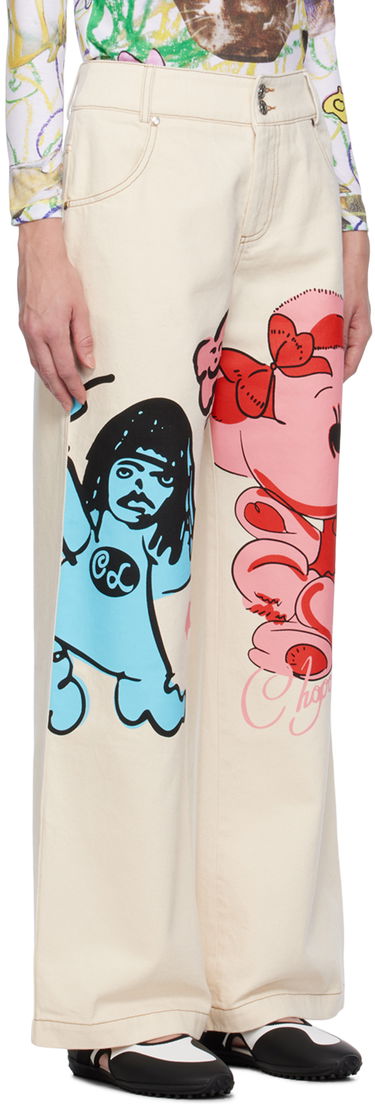 Džínsy Chopova Lowena Graphic Print Wide-Leg Jeans Béžová | 4062, 1