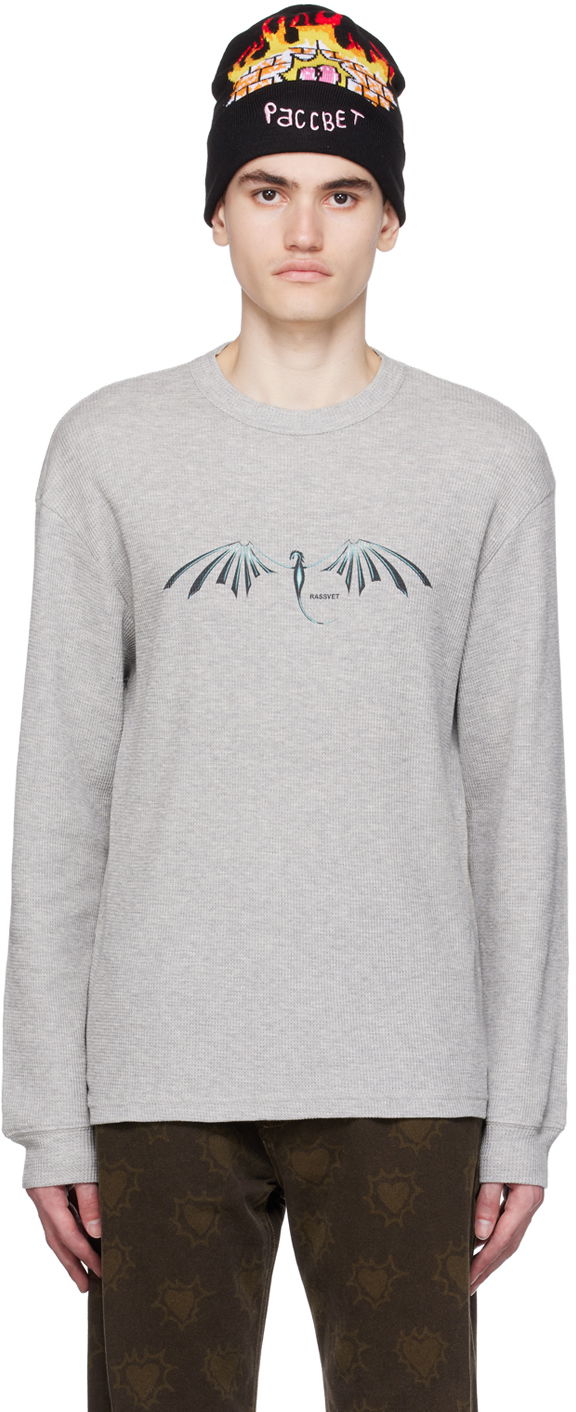 Sveter PACCBET Rassvet Dragon Graphic Long Sleeve T-Shirt Šedá | PACC12T015, 0