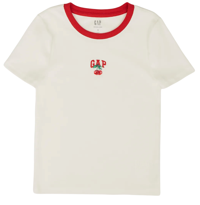 Tričko GAP Modern Crew Ringer T-Shirt with Cherry Embroidery Biela | 637782-07