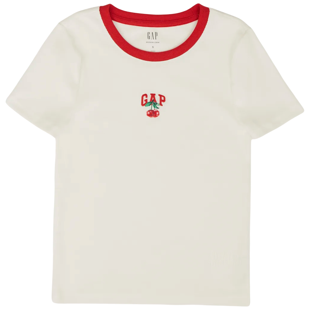 Tričko GAP Modern Crew Ringer T-Shirt with Cherry Embroidery Biela | 637782-07, 0