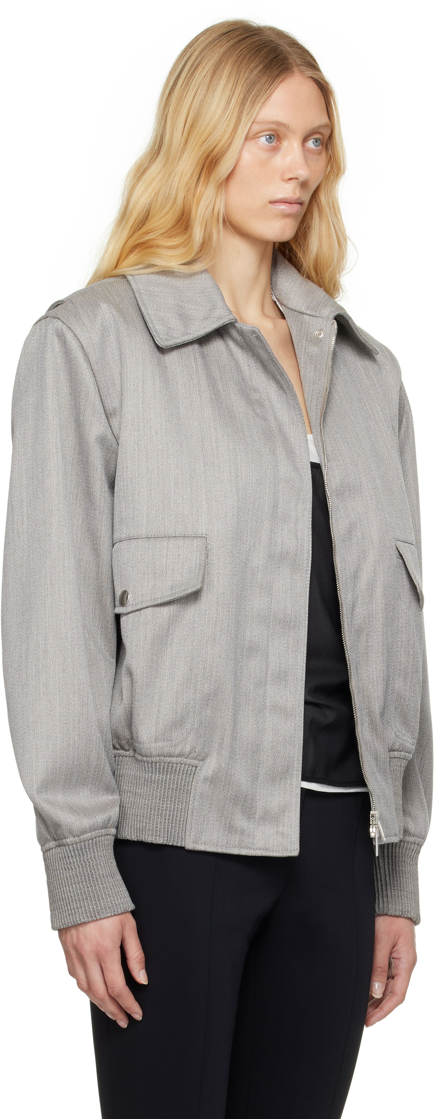 Bomber bunda Stella McCartney Stella McCartney Boxy Collared Bomber Jacket Šedá | 6801293FU750, 1