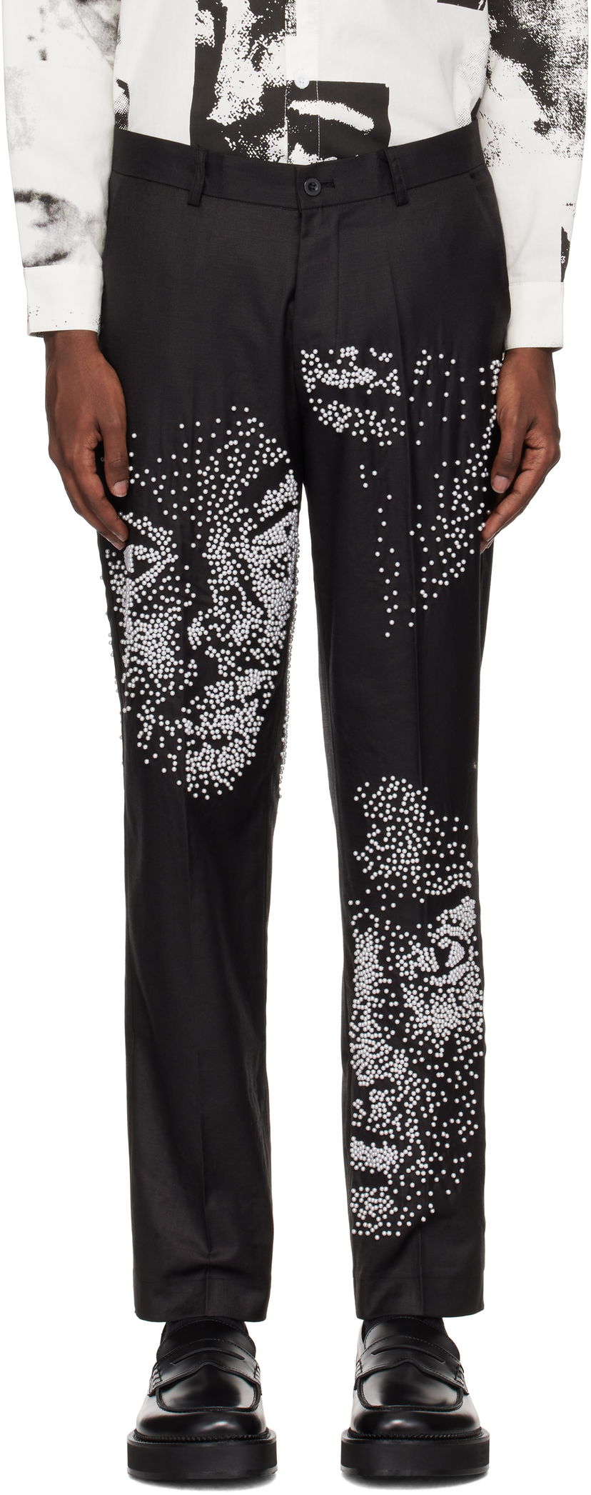 Nohavice KidSuper Beaded Faces Suit Trousers Čierna | AW24-SUB-04