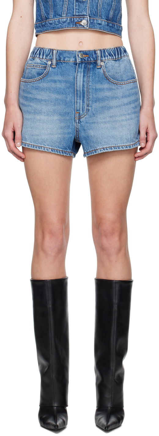Alexander Wang Embossed Logo Marathon Denim Shorts