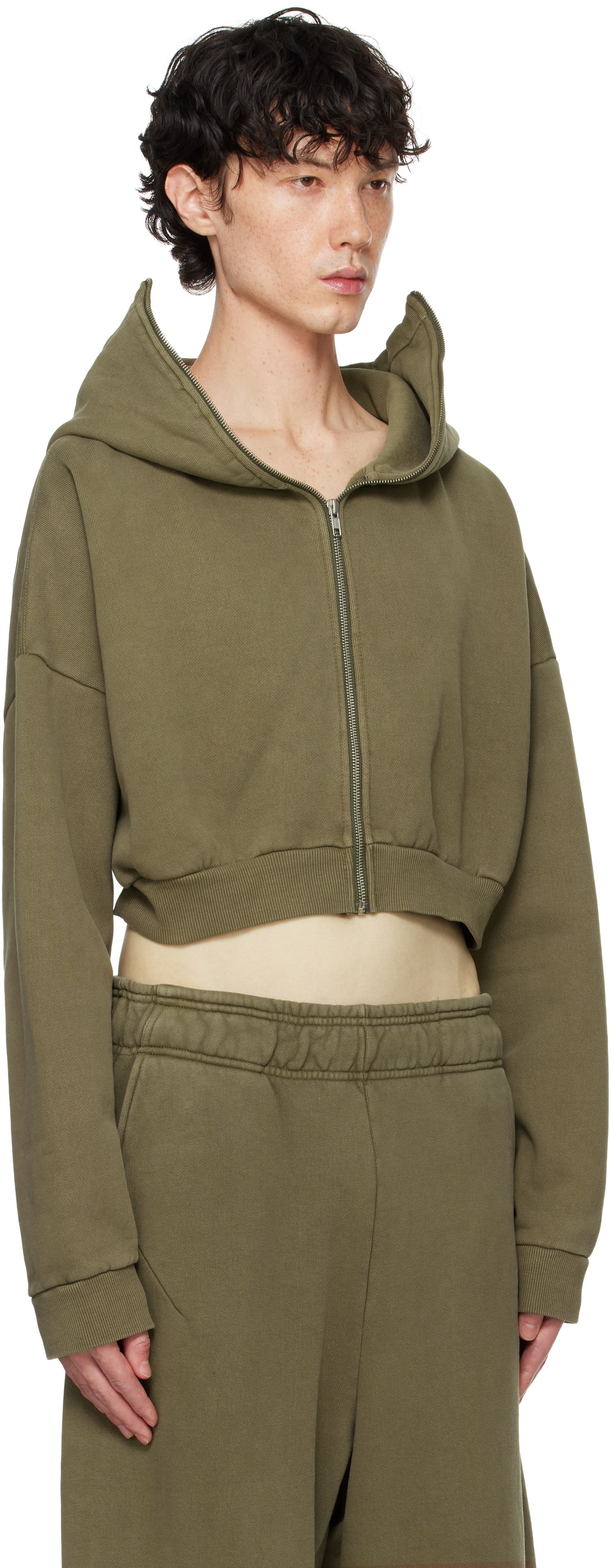 Mikina Entire Studios Entire Studios Cropped Full-Zip Hoodie Zelené | ES2156MI, 1