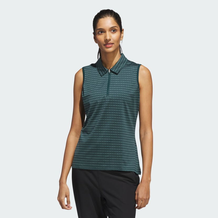 Polo tričko adidas Performance Ultimate365 Sleeveless Jacquard Striped Zip Polo Shirt Zelené | JN8391