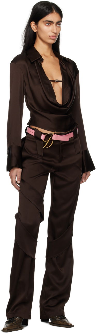 Košeľa Blumarine Satin Cowl Neck Blouse Hnedá | P422C243A, 3