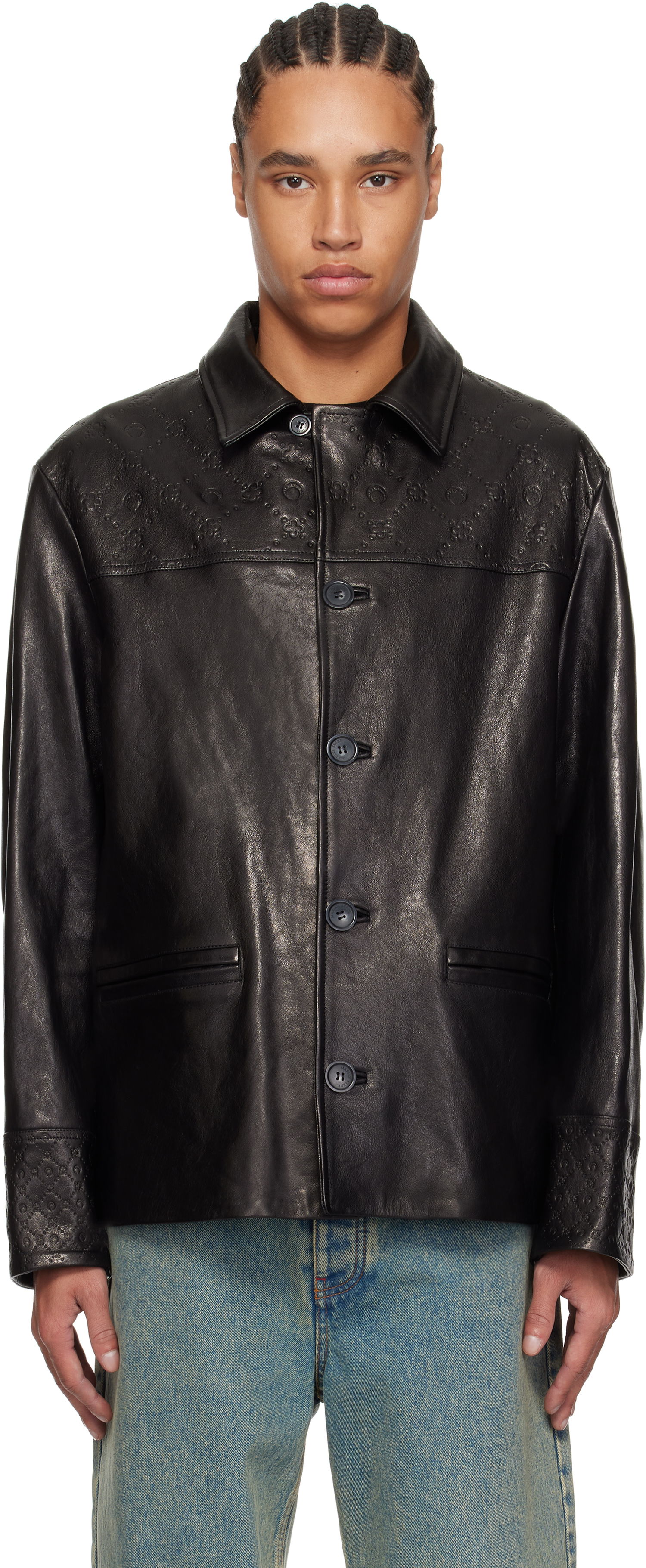 Bunda Marine Serre Marine Serre Monogram Embossed Boxy Leather Jacket Čierna | MJA065B RLEA0021, 0