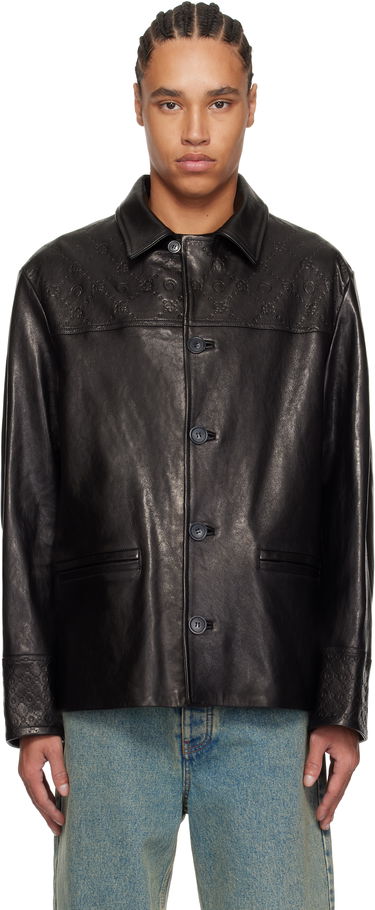 Bunda Marine Serre Marine Serre Monogram Embossed Boxy Leather Jacket Čierna | MJA065B RLEA0021, 0