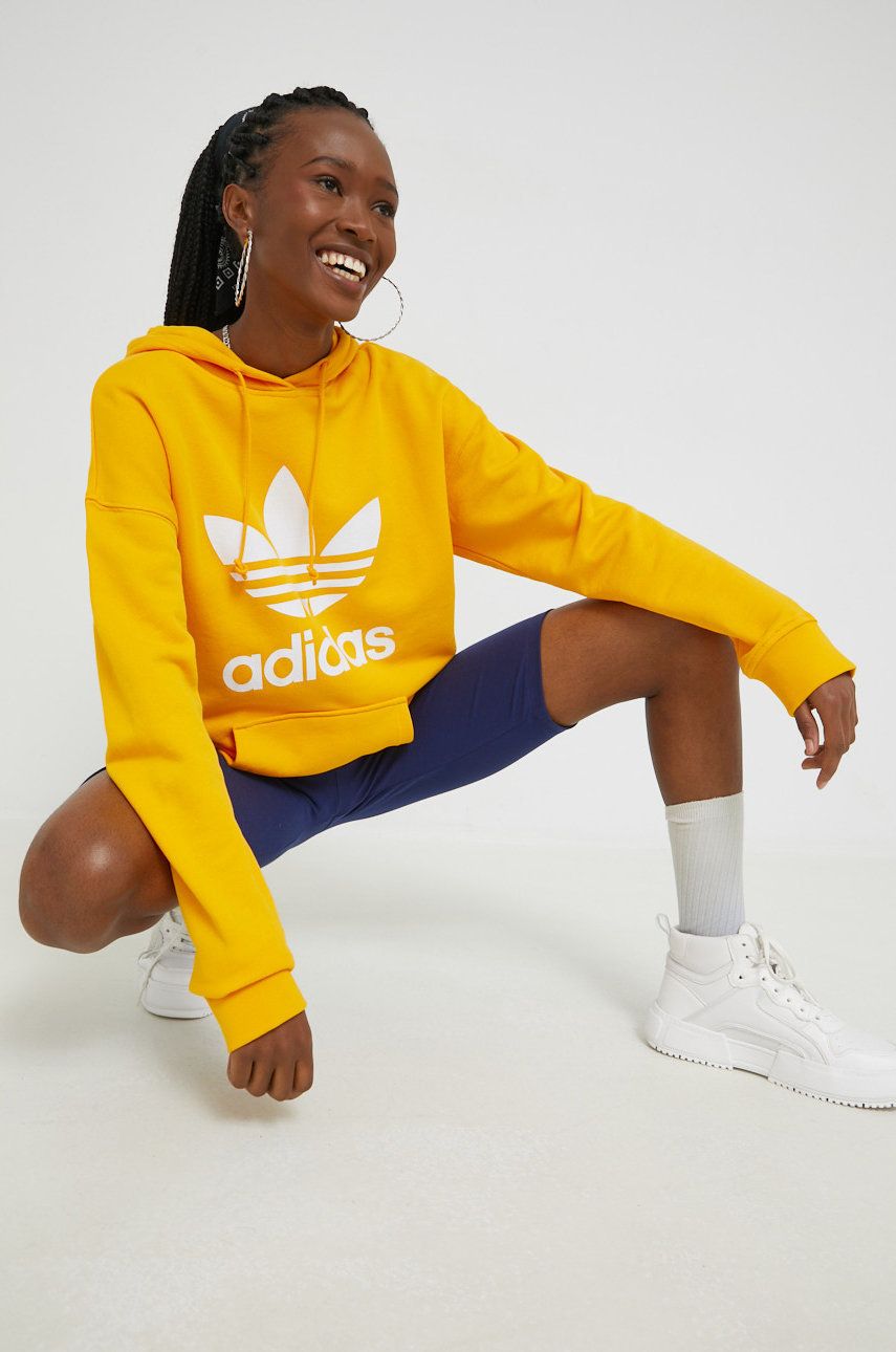 Mikina adidas Originals Cropped Hoodie with Trefoil Logo Žltá | HK9653, 0