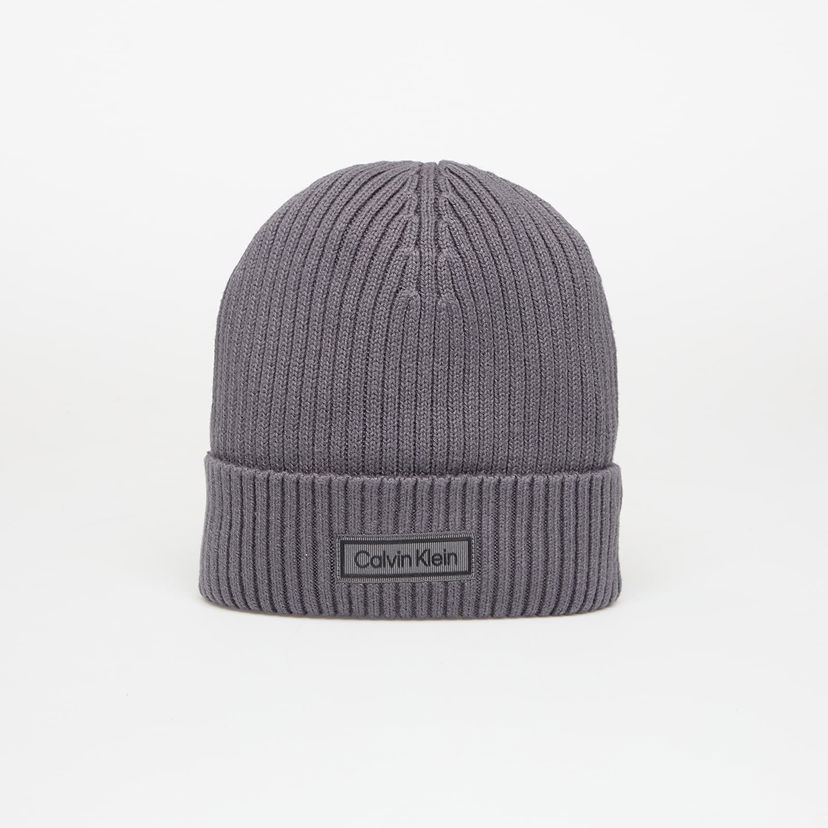 Kulicha CALVIN KLEIN Patch Chunky Rib Cotton Hat Šedá | LV04D8053G PCX