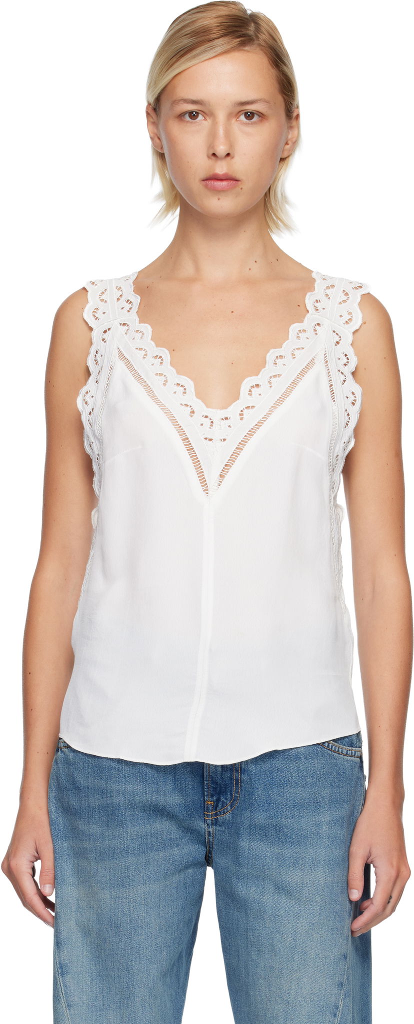 Tielko ISABEL MARANT Fradela Lace-Trim Tank Top Biela | HT0663FA-C3J11I