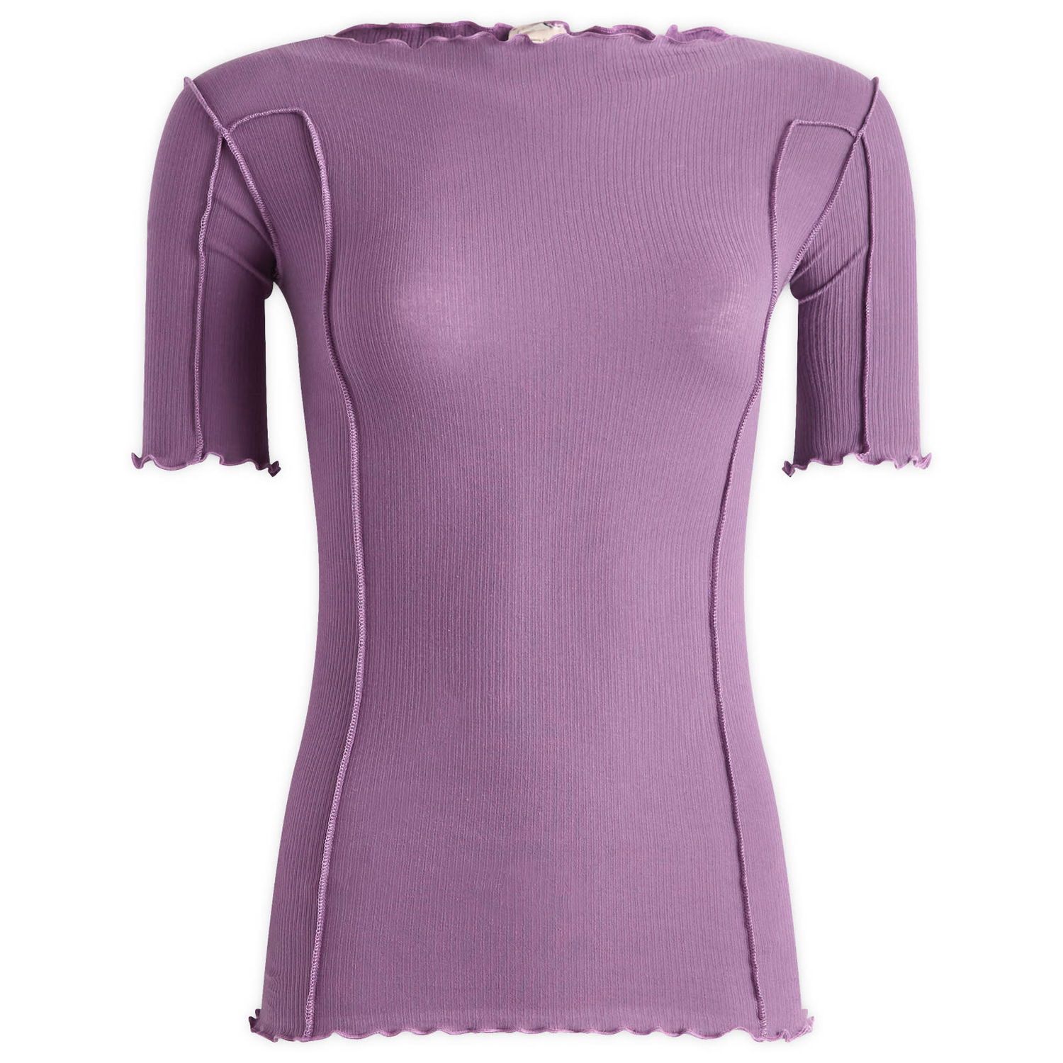 Tričko Baserange Baserange Omato Lettuce Edge Ribbed T-Shirt, Size L Fialová | TTOM3-CR-AU25-PUR, 1
