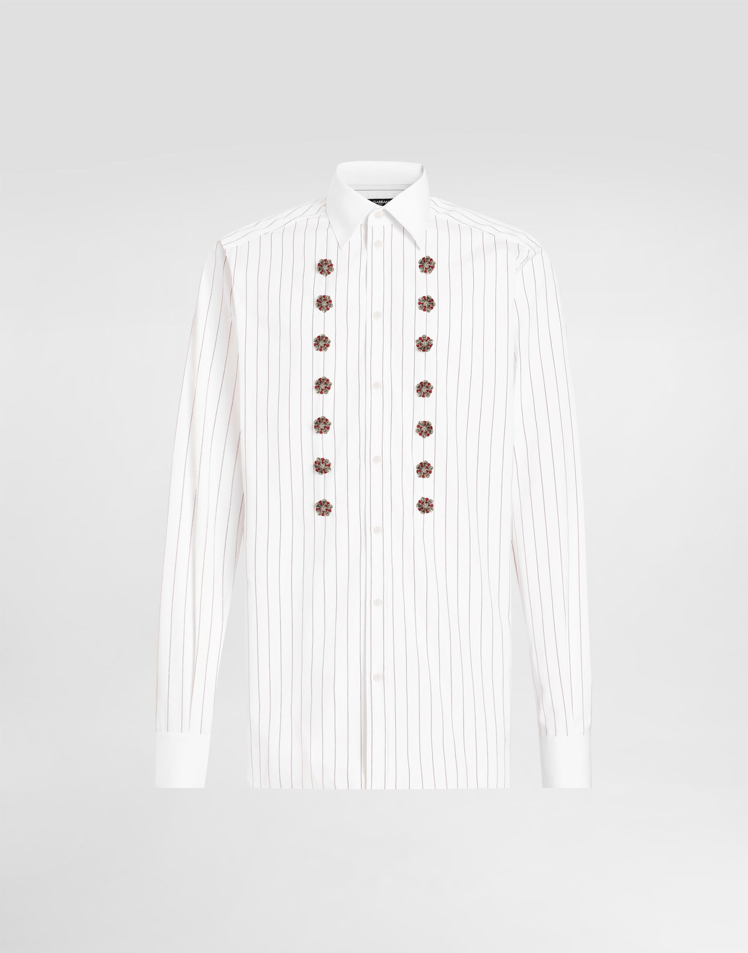 Košeľa Dolce & Gabbana Dolce & Gabbana Striped Cotton Shirt with Jeweled Buttons Biela | G5MM4ZFR50NS8051, 0