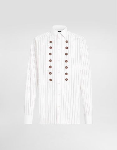 Košeľa Dolce & Gabbana Dolce & Gabbana Striped Cotton Shirt with Jeweled Buttons Biela | G5MM4ZFR50NS8051, 0