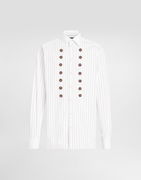 Dolce & Gabbana Striped Cotton Shirt with Jeweled Buttons