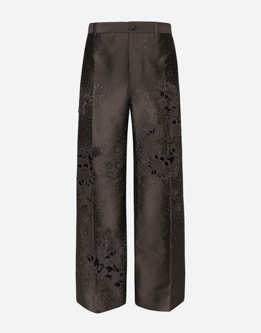 Nohavice Dolce & Gabbana Cropped Trousers With Floral Appliqués Hnedá | GP01PZGH638S9000, 0