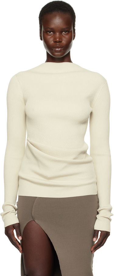 Sveter Rick Owens Rick Owens Hollywood Babel Draped Ribbed Knit Sweater Béžová | RP01E7639 RIBVI, 0