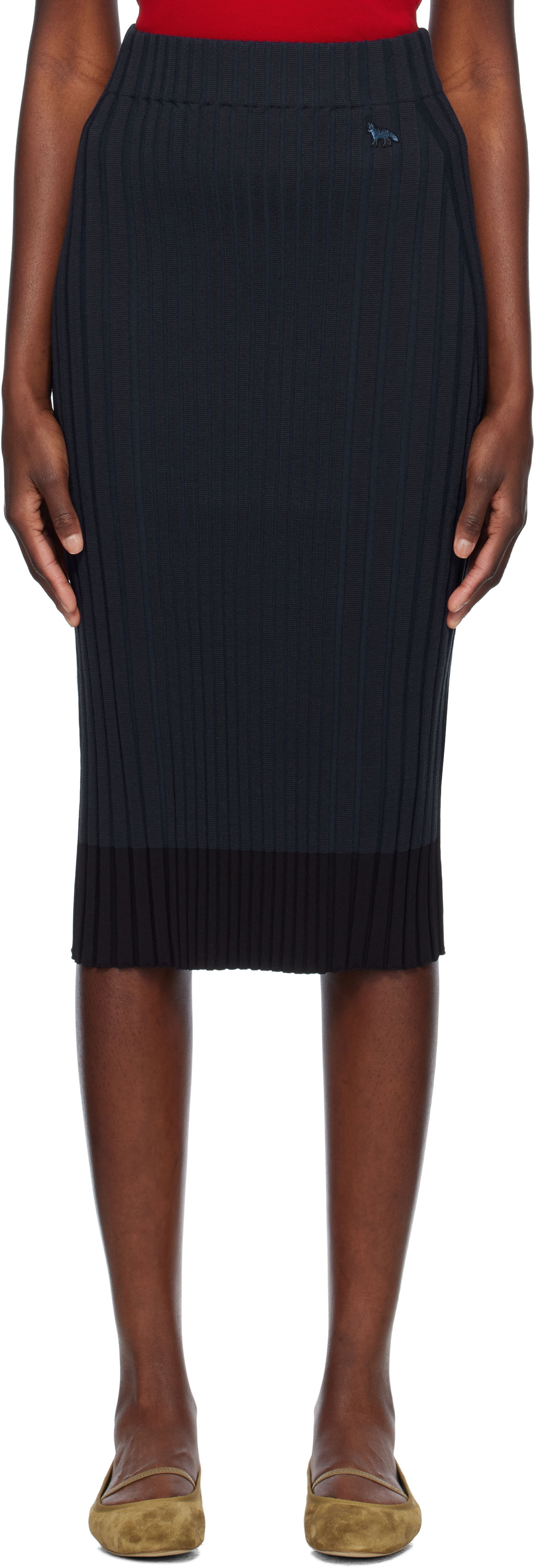 Sukňa MAISON KITSUNÉ Maison Kitsuné Ribbed Midi Skirt with Fox Patch Navy | OW01520KT1121, 0