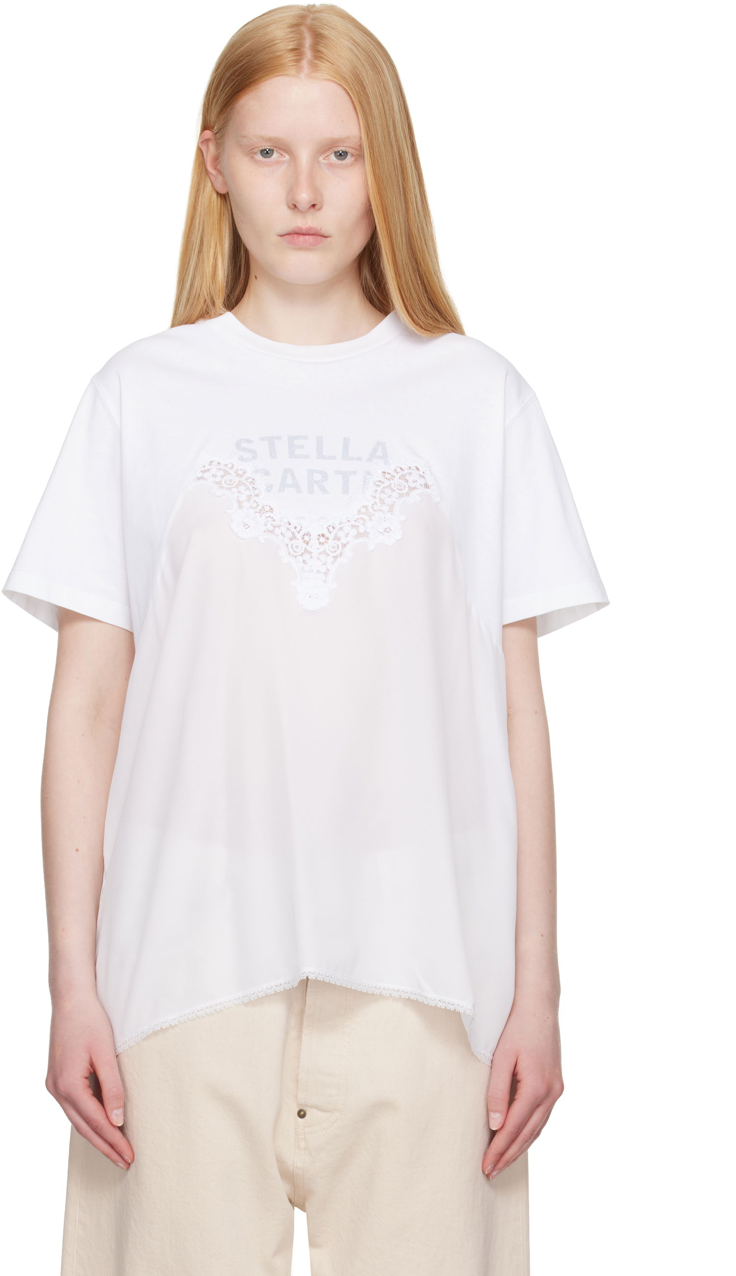 Tričko Stella McCartney Stella McCartney Lace Jersey T-Shirt Biela | 6J04073SPZ99, 0