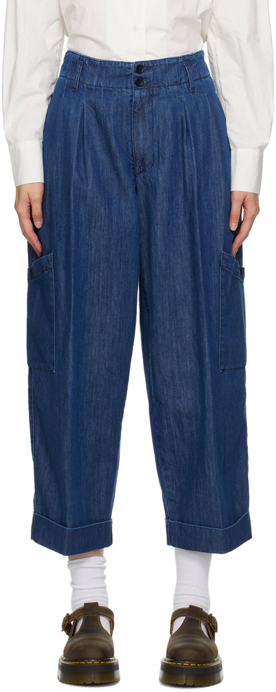 Džínsy YMC Pleated Wide-Leg Jeans Modrá | Q4WAF, 0