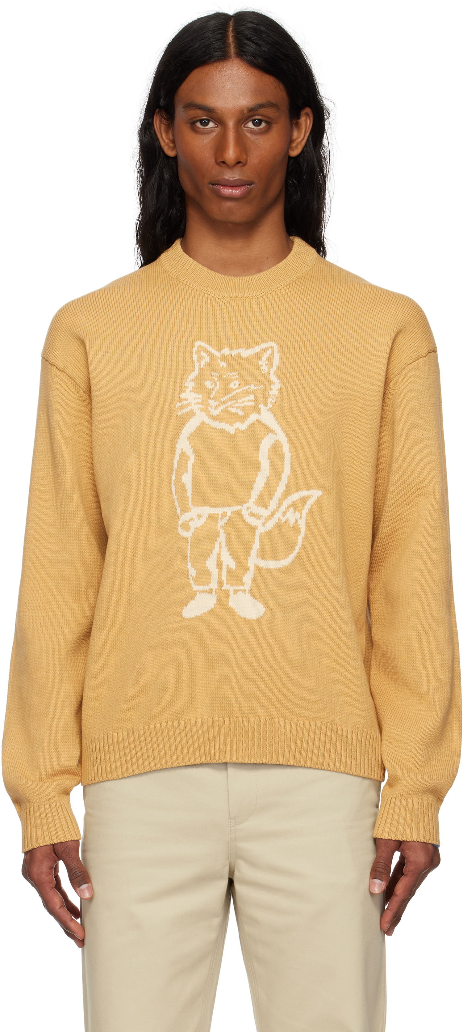 Sveter MAISON KITSUNÉ Maison Kitsuné Dressed Fox Intarsia Sweater Žltá | OM00802KT1030, 0