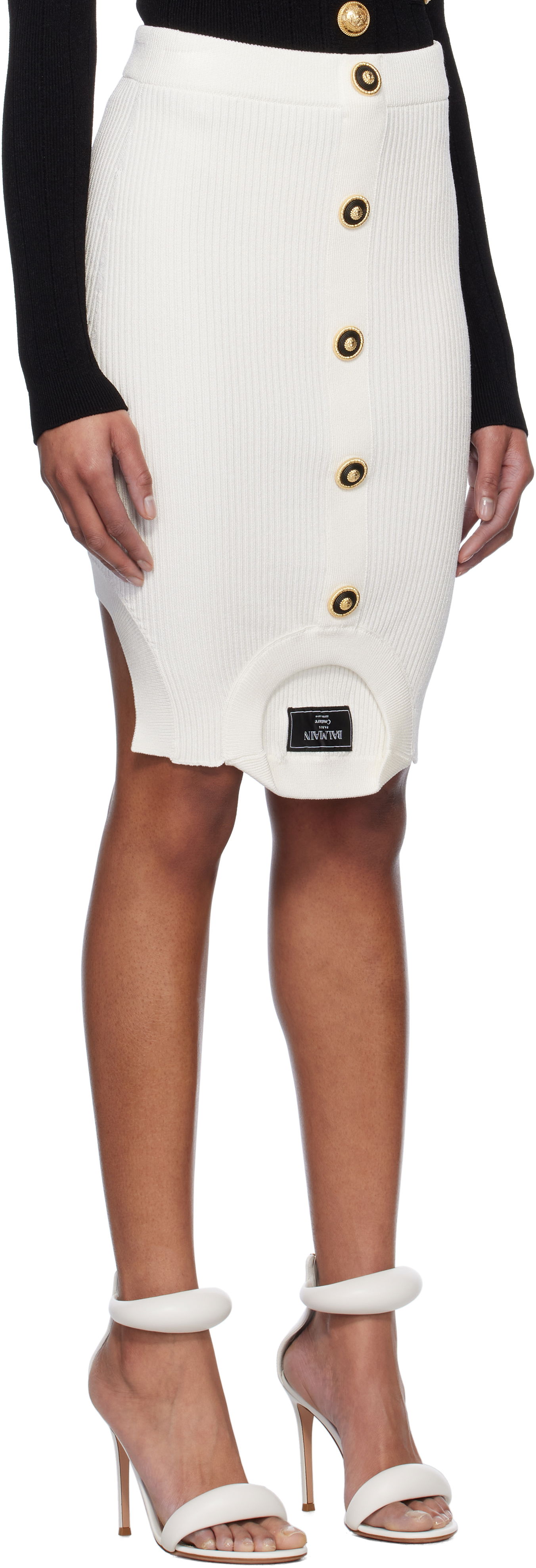 Sukňa Balmain Balmain Optical Illusion Ribbed Knit Miniskirt Biela | EF1LBA60KI10, 1