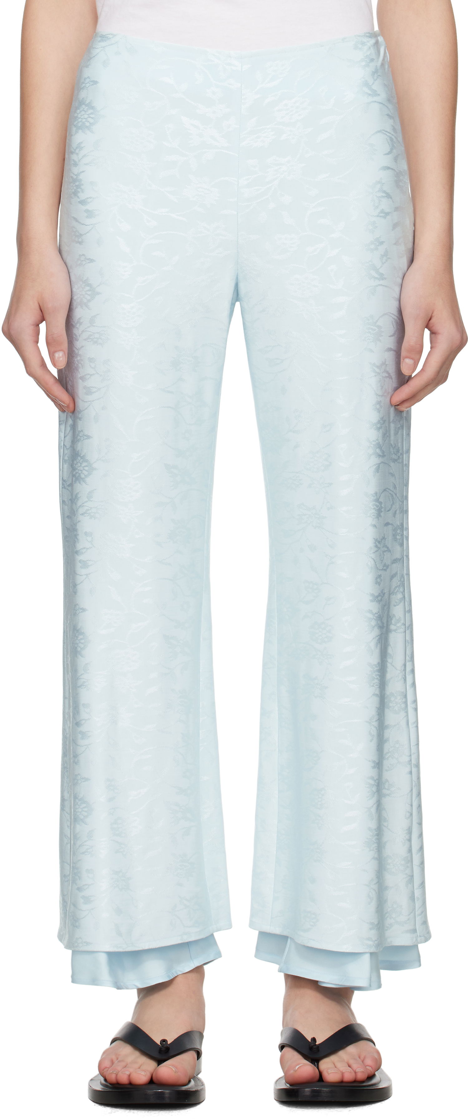 Nohavice Jil Sander Jil Sander Fluid Viscose Flower Jacquard Trousers Modrá | J03KA0308_J20297, 0