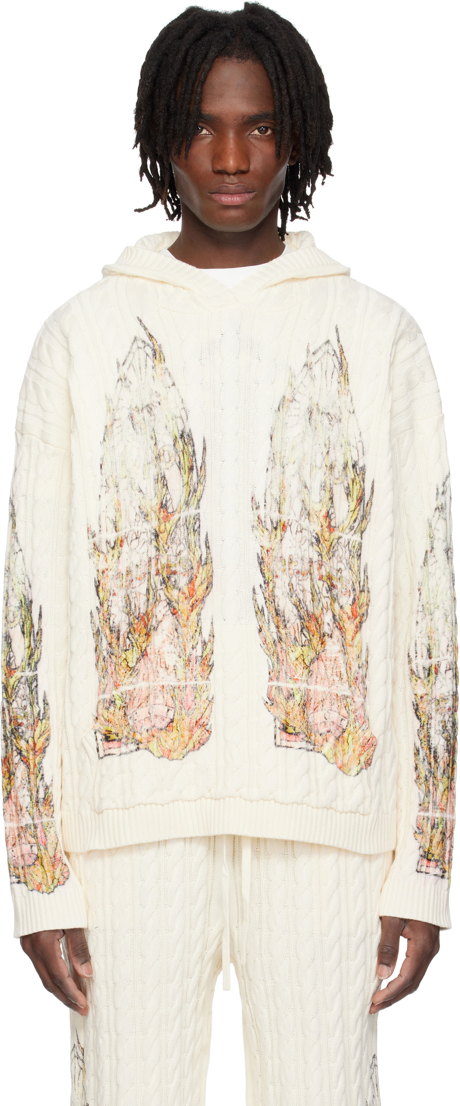 Sveter Who Decides War Who Decides War Flame Glass Cable Knit Hoodie Biela | 1110200019SS25, 0
