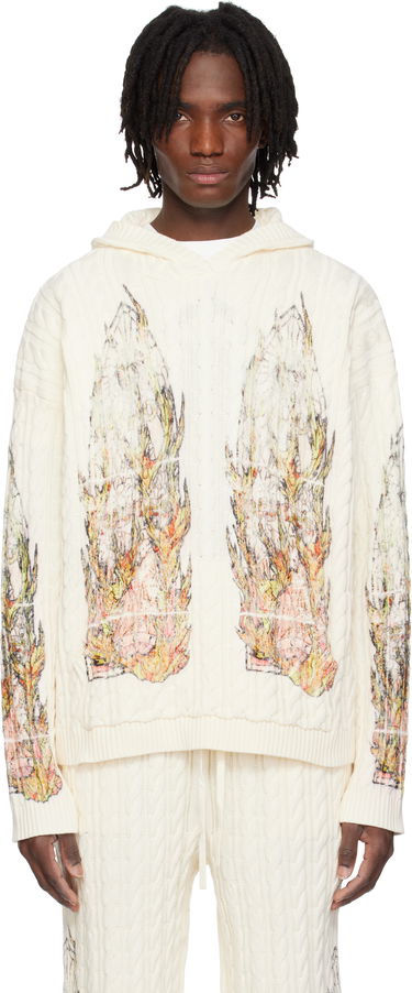 Sveter Who Decides War Who Decides War Flame Glass Cable Knit Hoodie Biela | 1110200019SS25, 0