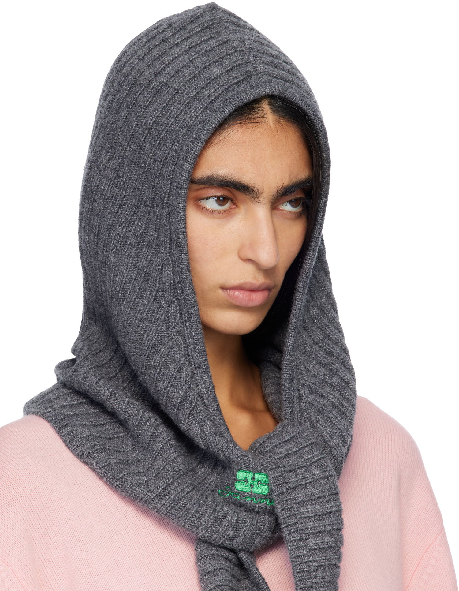 Klobúk GANNI Ribbed Wool Mix Balaclava Šedá | A6925, 1