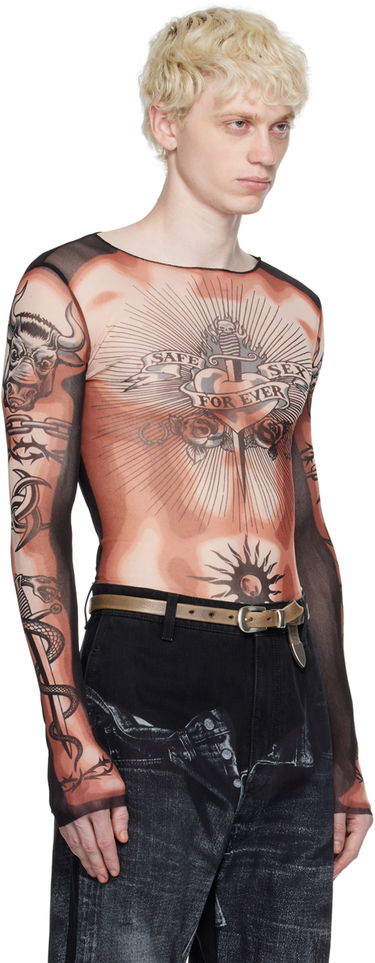 Tričko Jean Paul Gaultier Jean Paul Gaultier Tattoo Print Mesh Long Sleeve T-Shirt Hnedá | 23/15-U-TO118-T538-636000, 1