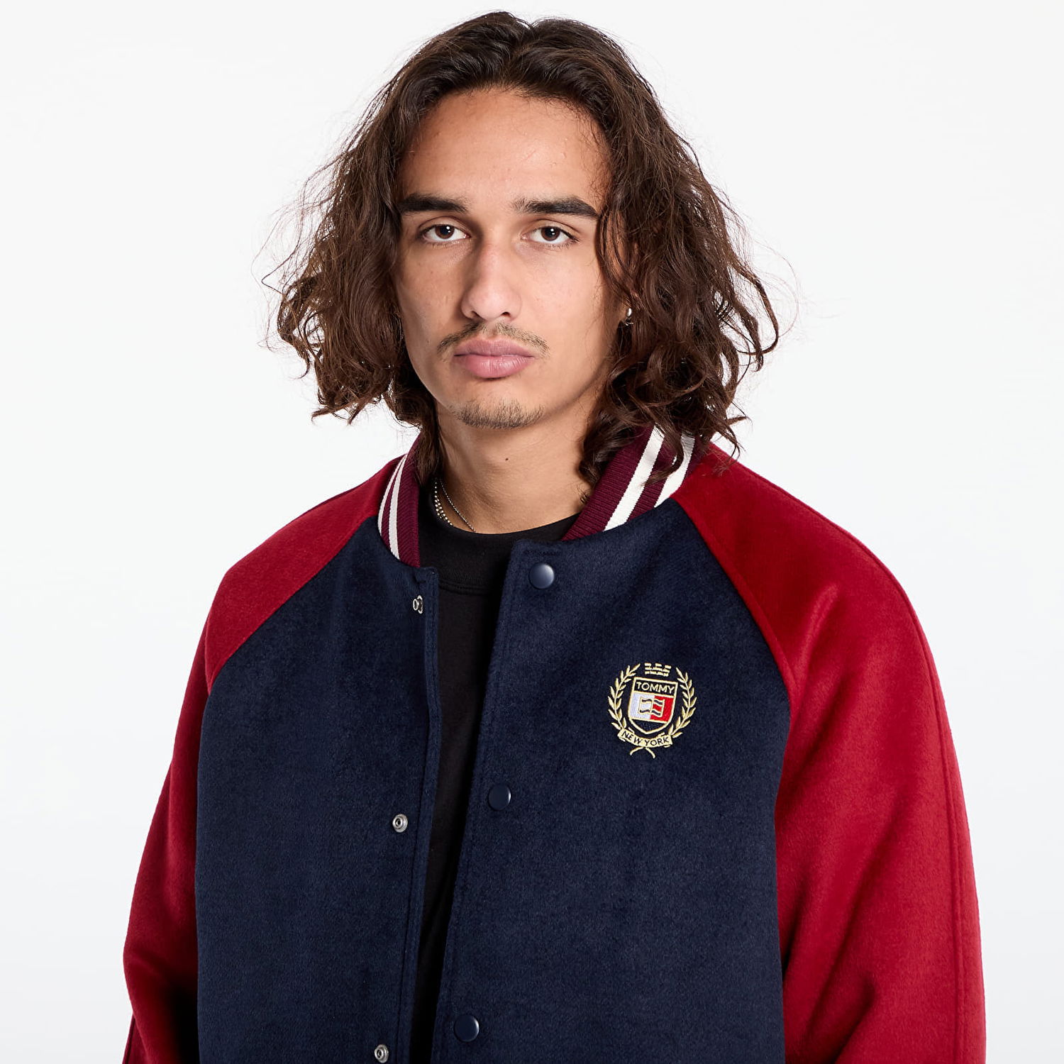 Bomber bunda Tommy Hilfiger Wool Blend Crest Bomber Dark Night Navy/ Regatta Red Navy | DM0DM19631 C1G, 1