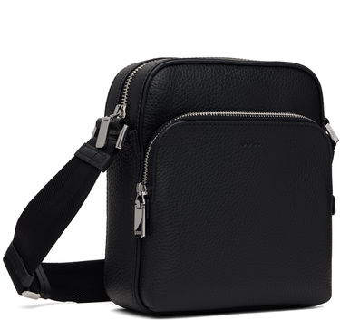Taška cez rameno BOSS Reporter bag in Italian leather with embossed logo Čierna | 50529288, 2