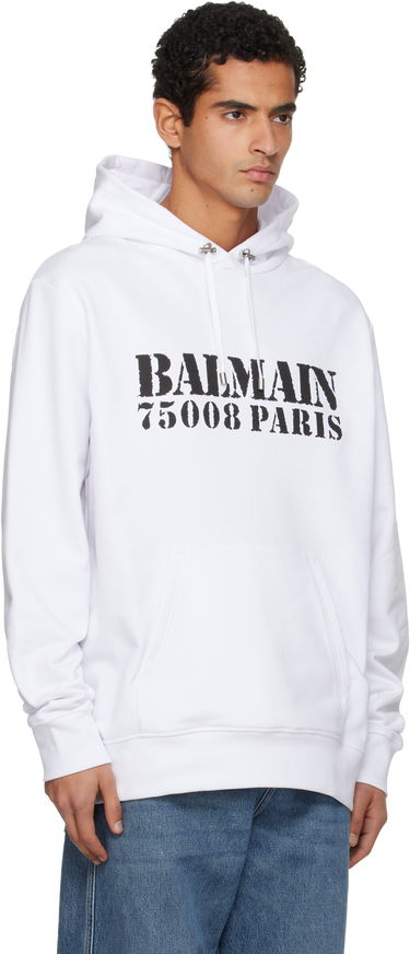 Mikina Balmain 'Balmain' Stamp Printed Hoodie Biela | FH1JT047BD04, 1