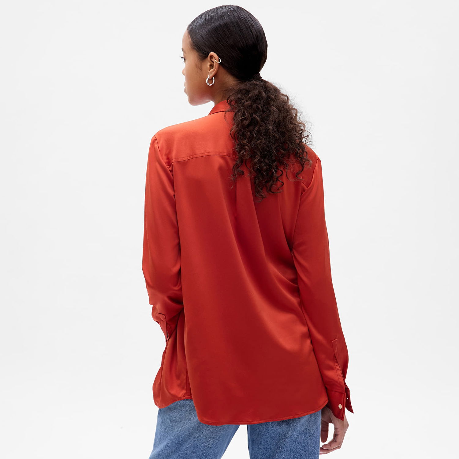 Košeľa GAP Shirt Satin Boyfriend Shirt Cornucopia S Červená | 742560-04, 1