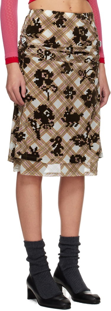 Sukňa Chopova Lowena Sonicscape Pixelated Plaid Ruched Mesh Knee Midi Skirt Rôznofarebný | 3278, 1