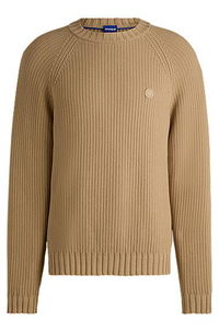 HUGO Ribbed Cotton Sweater with Logo Badge