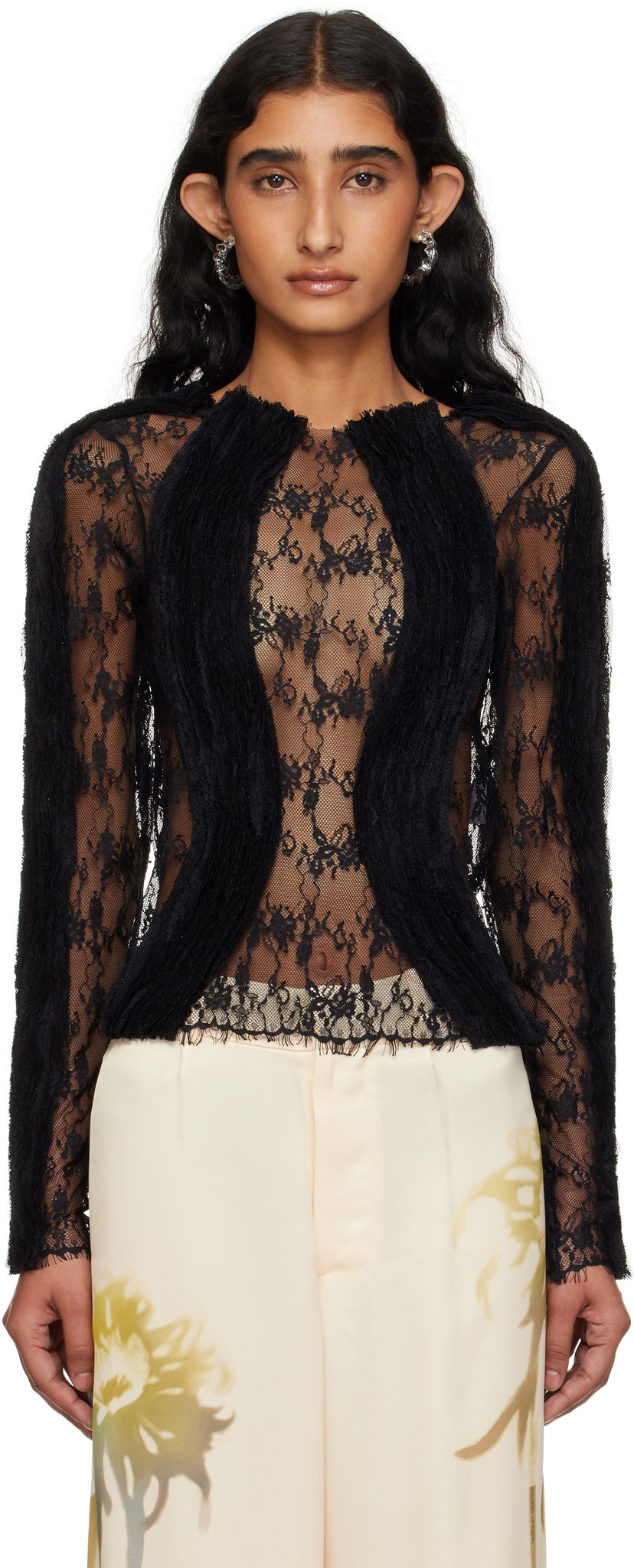 Tričká a tielka Collina Strada Collina Strada Wavy Lace Top Čierna | XX3303
