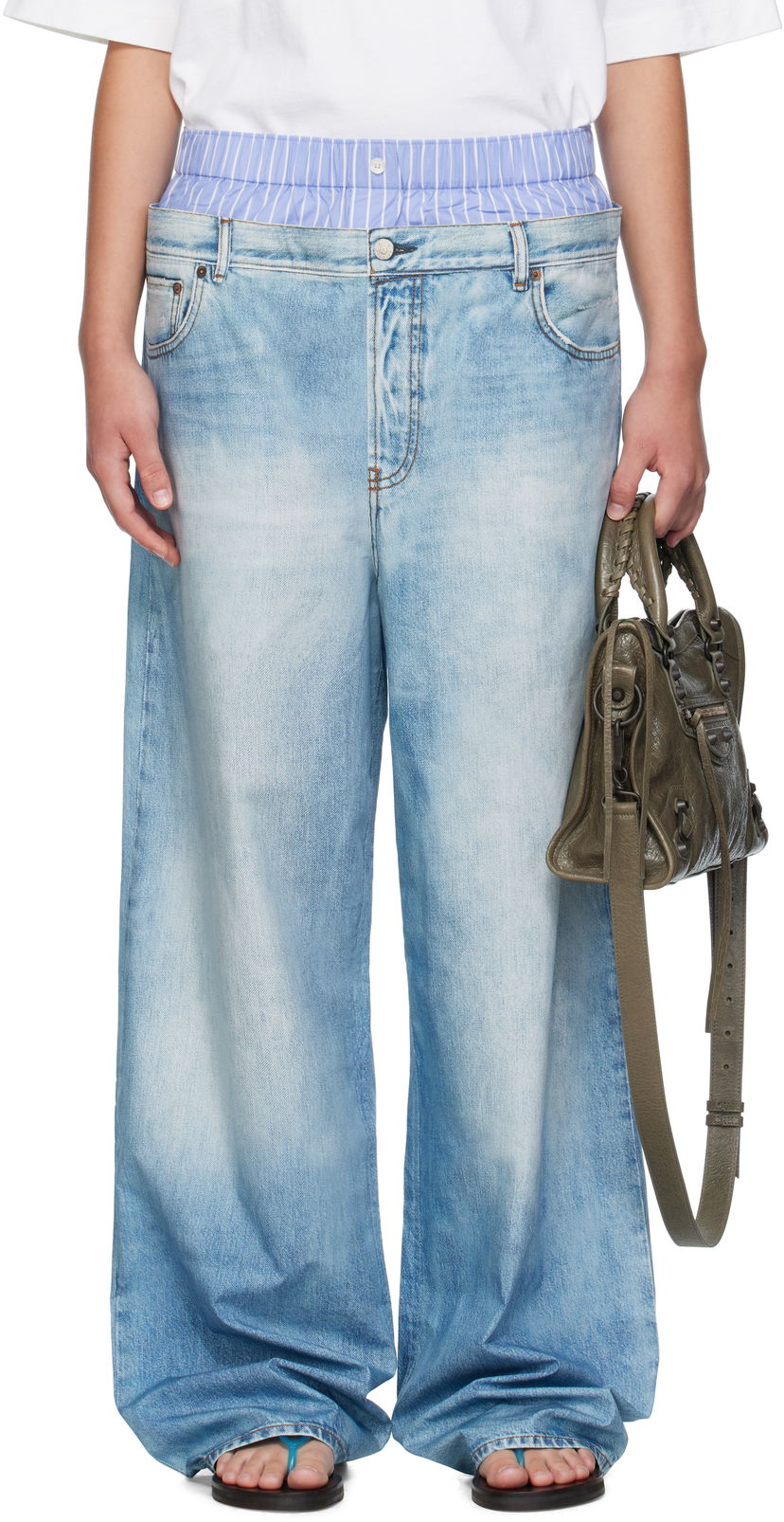 Nohavice Acne Studios Acne Studios Printed Wide-Leg Trousers Modrá | AK0918-