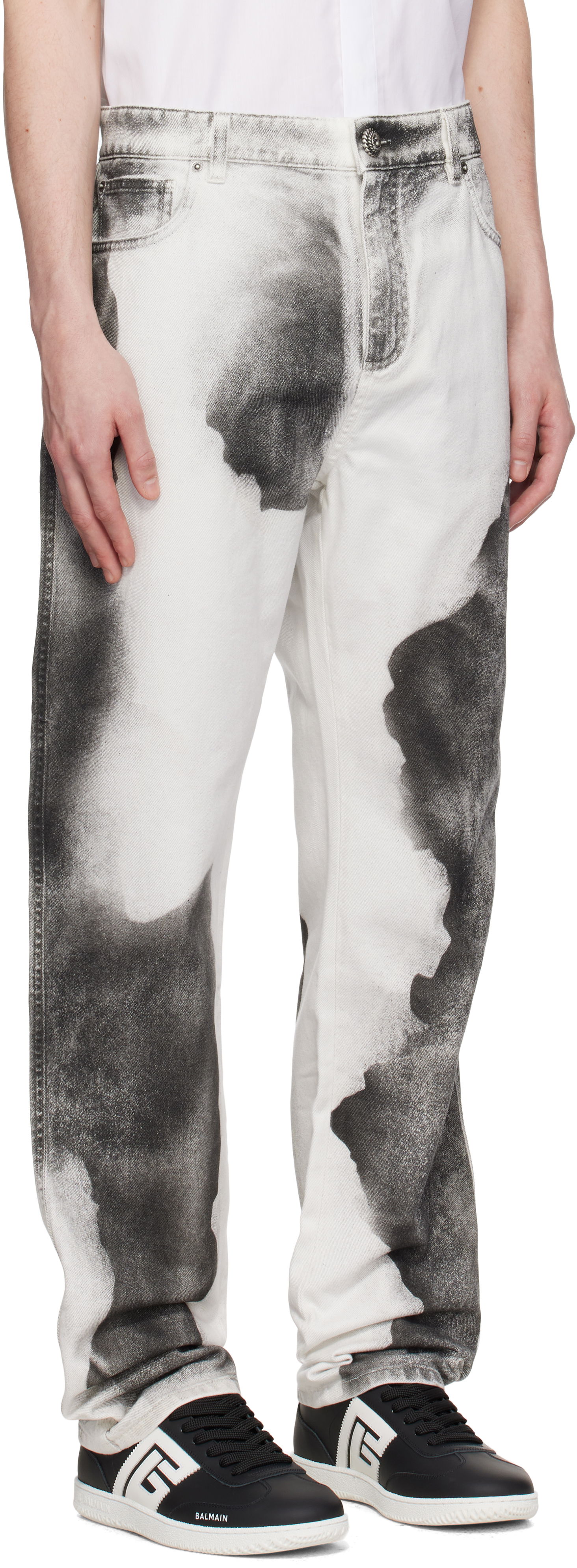 Džínsy Balmain Balmain Regular Fit Moon Print Jeans Biela | EH0MI043DE39, 1
