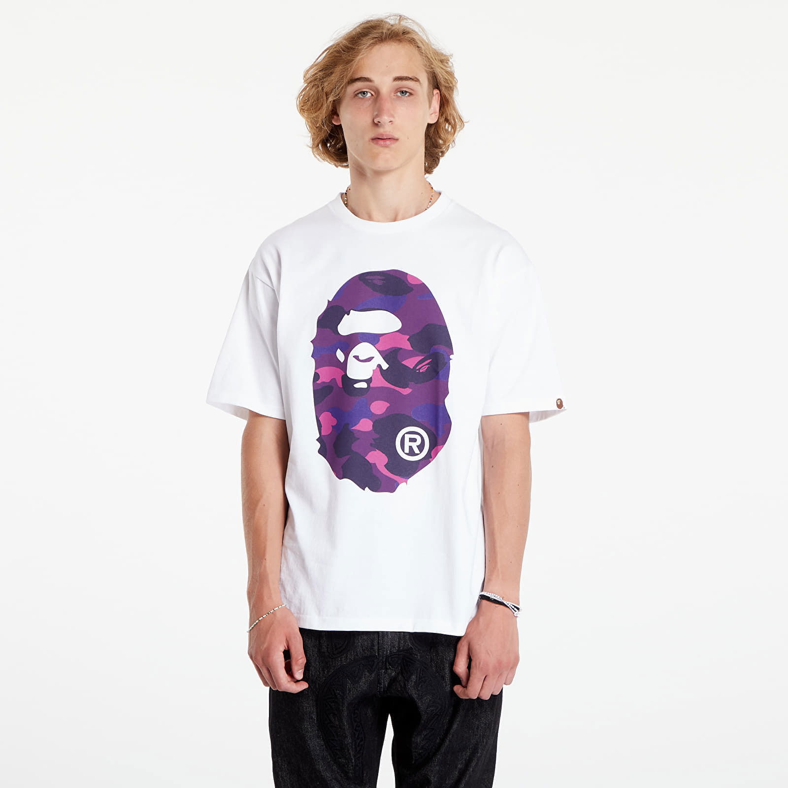 A BATHING APE Color Camo Big Ape Head Tee White/ Purple