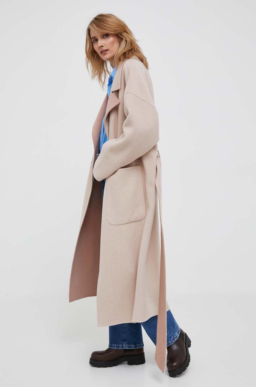 Kabáty CALVIN KLEIN Tied-waist Wool Coat Béžová | K20K205855, 0