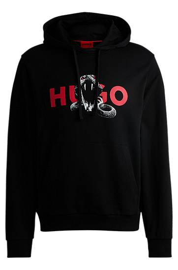 Mikina BOSS HUGO Cotton-Terry Hoodie with Snake Graphic Čierna | 50530580, 0