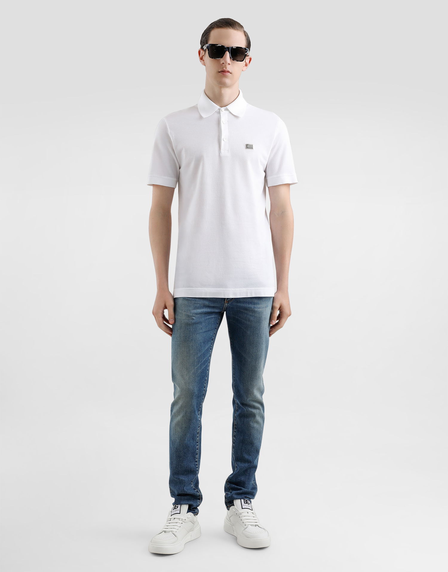 Polo tričko Dolce & Gabbana Dolce & Gabbana Cotton Polo Shirt with Metal Logo Tag Biela | G8SN1TFU7ENW0800, 1
